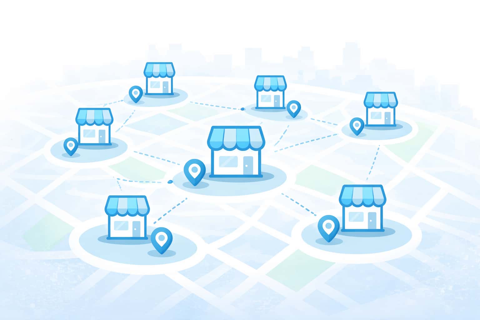 Illustration of stores, inventory, and fulfillment nodes connected by Sqquid