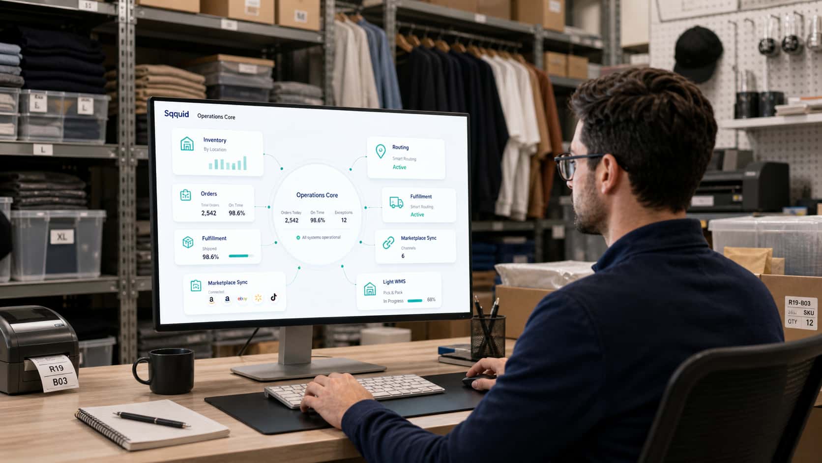 Sqquid managing retail inventory products orders routing fulfillment transfers marketplaces and light WMS workflows